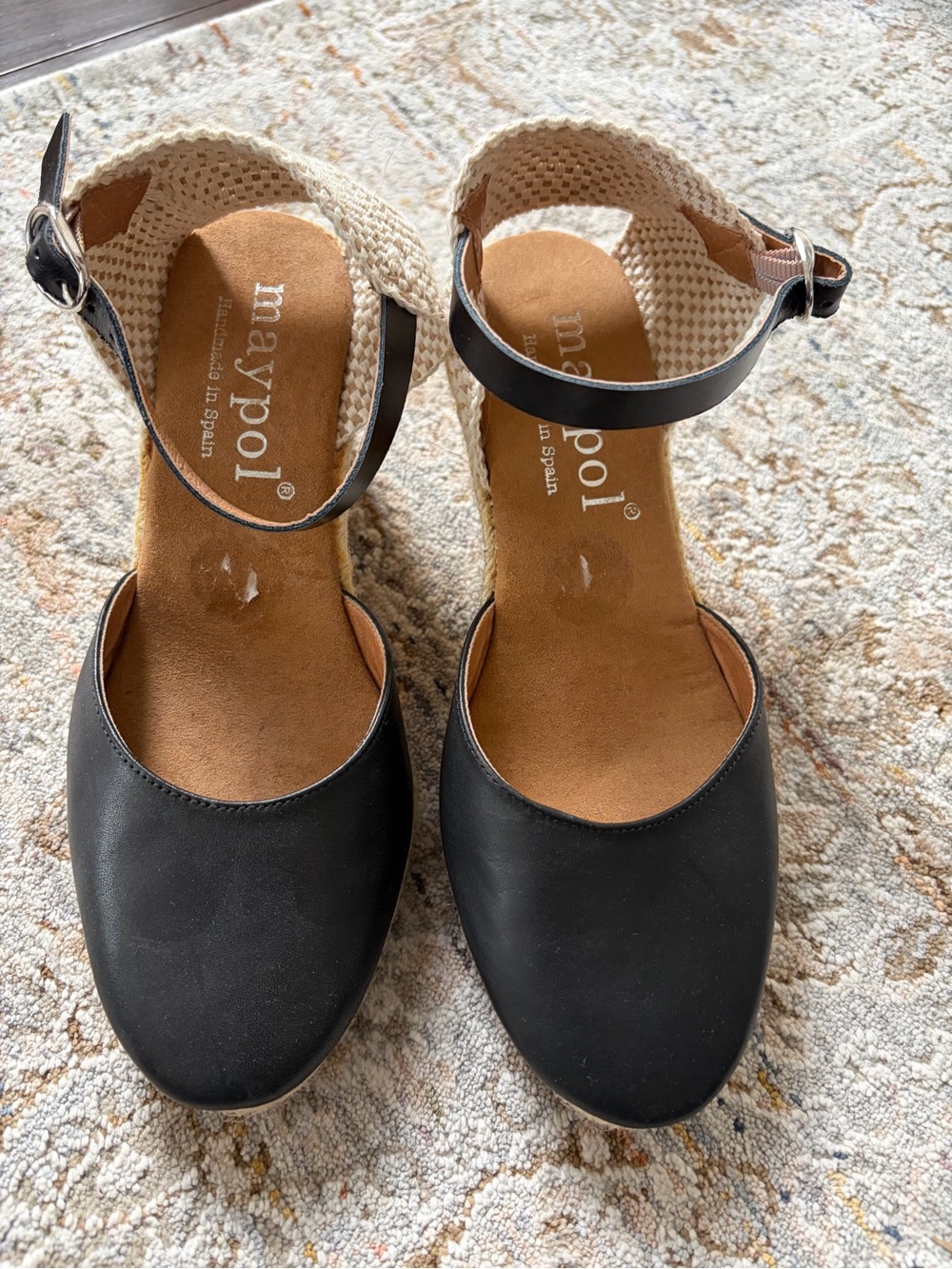 Maypol Black Ankle-Strap Wedge Espadrilles